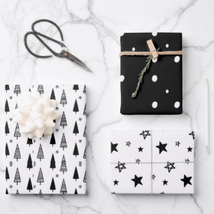 Moderne, einfache Schwarz-Weiß-Weihnachten Geschenkpapier Set