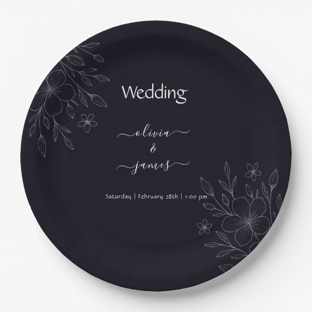 Moderne, einfache schwarz-weiße, minimalistische,  pappteller (Vorderseite)