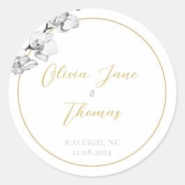 Moderne, einfache Schwarz-weiße Orchideen Hochzeit Runder Aufkleber