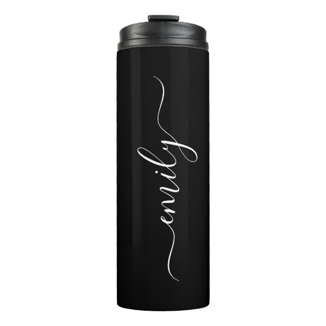 Moderne, einfache Schwarze Benutzerdefiniert hinzu Thermosbecher (Vorderseite)