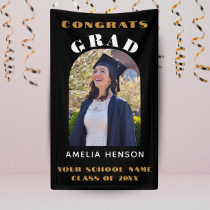Moderne einfache schwarze Gratulations-Absolventen Banner