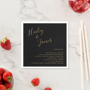 Moderne einfache schwarze und goldene Hochzeit mit Serviette