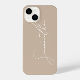 Moderne einfache Signatur Script Calligraphy Beige iPhone 14 Hülle