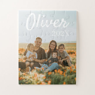 Moderne einfache spielerische Skript-Familienfoto- Puzzle