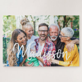 Moderne einfache spielerische Skriptfamilienfoto Puzzle