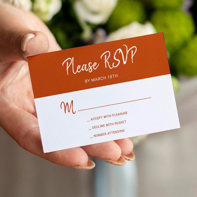 Moderne einfache Terracotta Skript Hochzeit RSVP Begleitkarte (Von Creator hochgeladen)