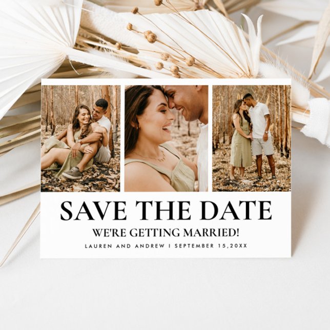 Moderne einfache Typografie 3 Foto Collage Wedding Save The Date (Von Creator hochgeladen)