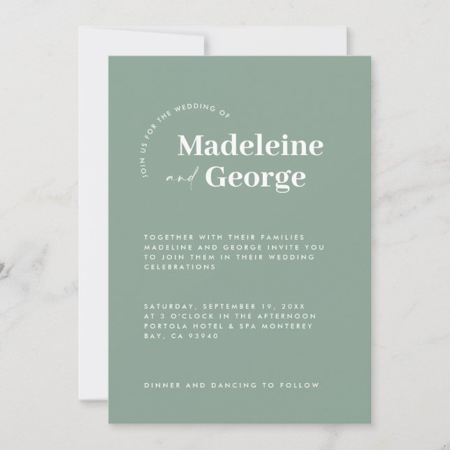 Moderne, einfache und elegante Typografie mit Grün Save The Date (Vorderseite)