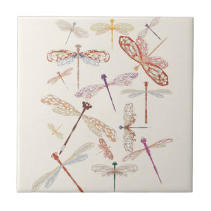 Moderne, einfache Vintage Boho Pink Dragonfly Kuns Fliese
