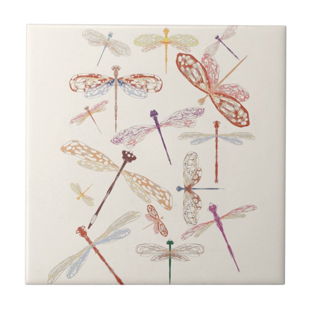 Moderne, einfache Vintage Boho Pink Dragonfly Kuns Fliese (Vorderseite)