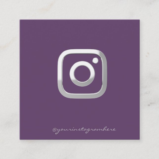 Moderne, einfache Violette, Silver Instagram Socia Quadratische Visitenkarte (Vorderseite)