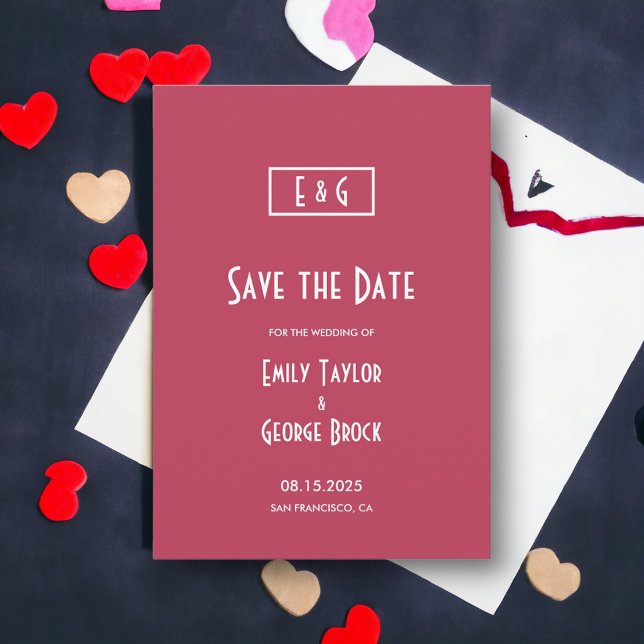 Moderne einfache Viva Magenta Monogram Chic Weddin Save The Date (Von Creator hochgeladen)