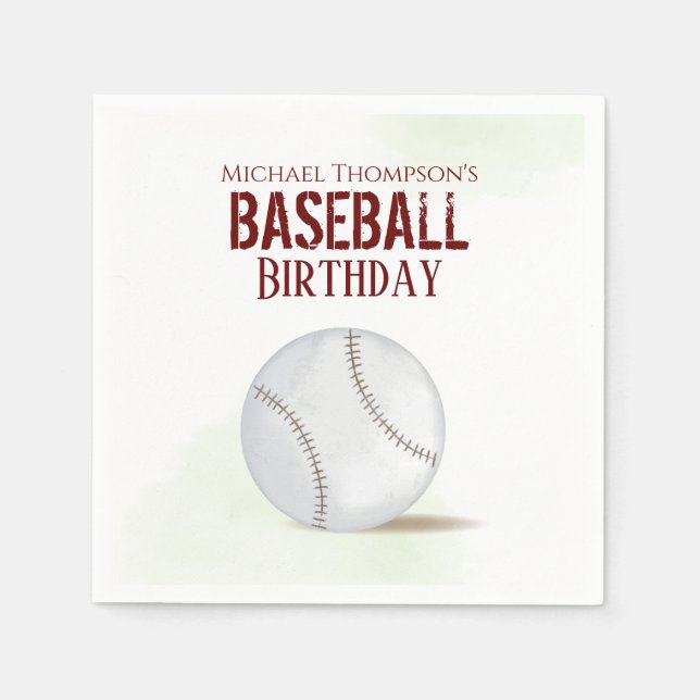 Moderne einfache Wasserfarbe Baseball-Geburtstag Serviette (Vorderseite)