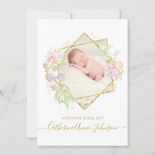 Moderne, einfache Wasserfarbenbaby-Girl-Ankündigun Einladung