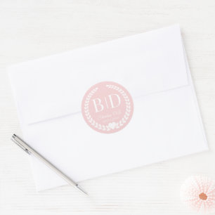 Moderne einfache weiche Antique-Rose-Monogramm Runder Aufkleber