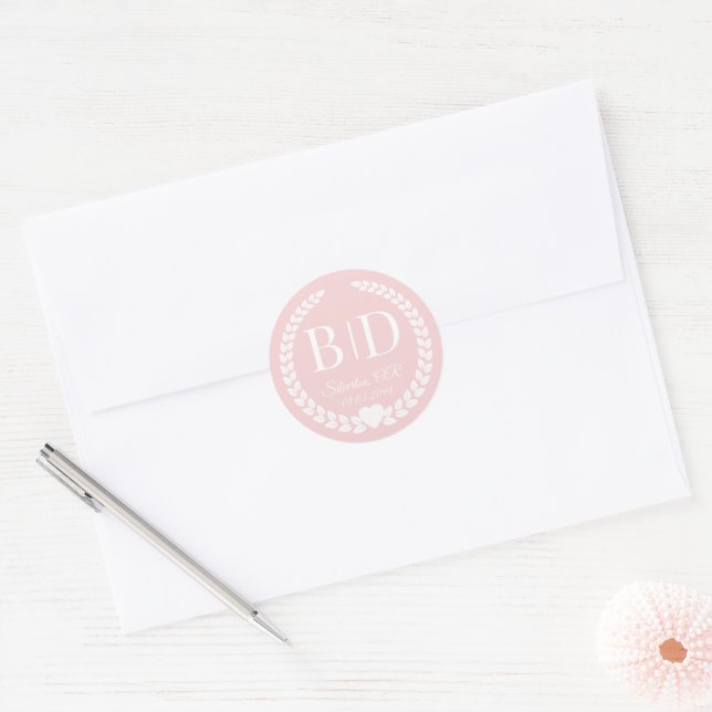 Moderne einfache weiche Antique-Rose-Monogramm Runder Aufkleber (Umschlag)