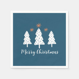 Moderne einfache Weihnachtsbäume und Sterne Blau Serviette