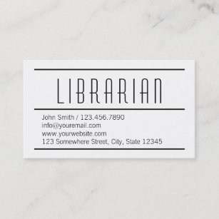Moderne einfache weiße Bibliothekar-Visitenkarte Visitenkarte