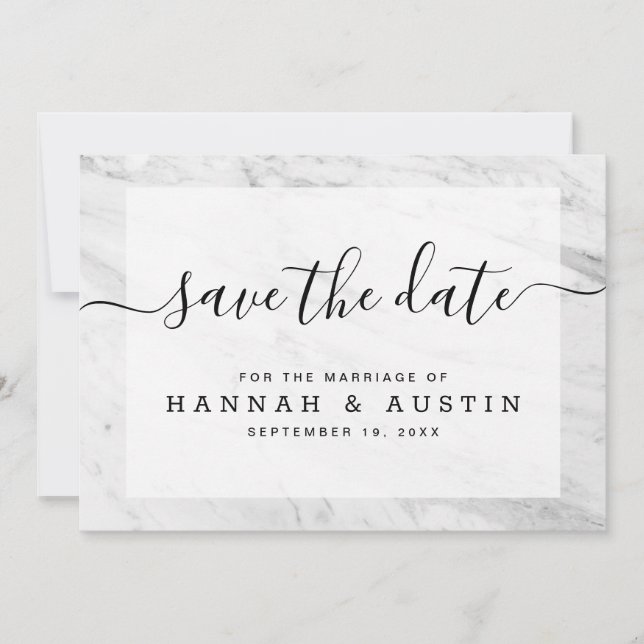 Moderne, einfache, weiße Marmor Elegante Hochzeit Save The Date (Vorderseite)