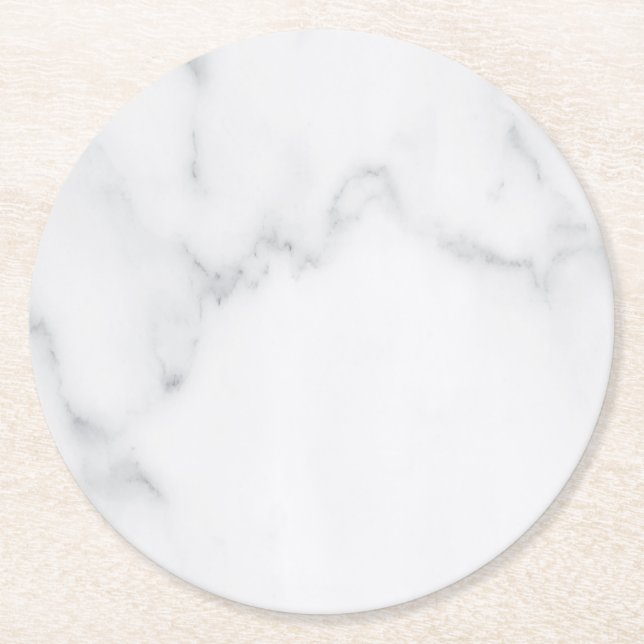 Moderne einfache weiße Marmor-Rustico-Papier-Unter Runder Pappuntersetzer (Vorderseite)