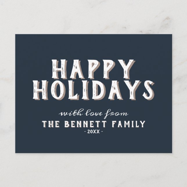 Moderne einfache weiße Typografie glückliche Ferie Postkarte (Vorderseite)