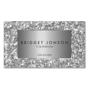 Moderne einfache weiße und graue Glitter Magnetische Visitenkarte