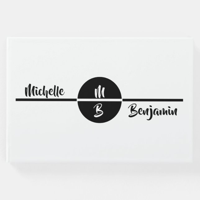 Moderne, einfache White Stylish Monogram Name Wedd Gästebuch (Vorderseite)