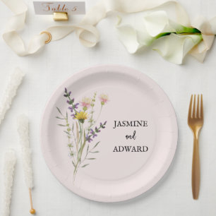 Moderne einfache Wildblumen-Blumenhochzeit Pappteller