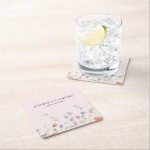 Moderne einfache Wildblumen-Blumenhochzeit Rechteckiger Pappuntersetzer