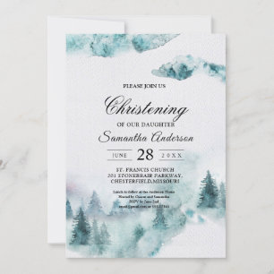 Moderne einfache Wintergrün- und Weißbäume Einladung
