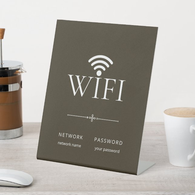 Moderne einfache WLAN-Netzwerk-Passwort-Tafel Brau Sockelschild (In SItu)