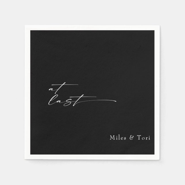 Moderne Einfachheit Schwarz bei letzter Hochzeit Serviette (Vorderseite)