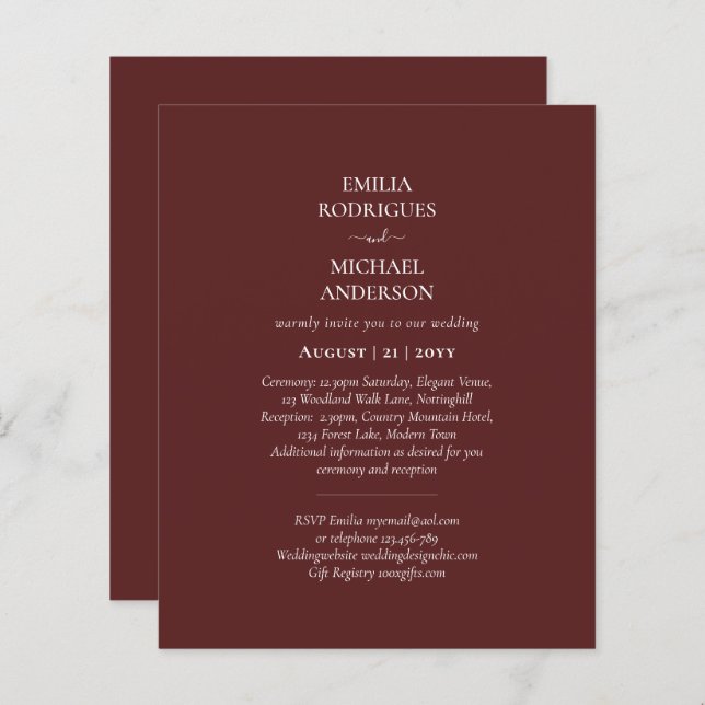 Moderne einfarbige Hochzeit in einem Budget (Vorne/Hinten)