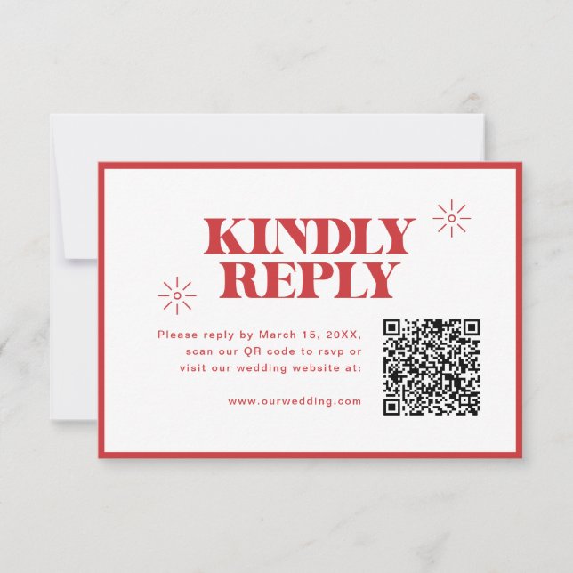 Moderne einfarbige Hochzeit mit QR-Code RSVP Karte (Vorderseite)