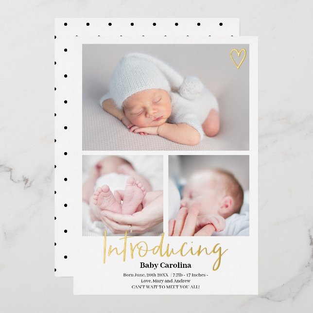 Moderne Einführung der Schwarz-weißen Geburt von 3 Folieneinladung (Vorderseite/Rückseite)