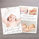 Moderne Einführung Foto Collage Birth Ankündigung<br><div class="desc">Eine moderne Karte,  um die Geburt Ihres Babys anzukündigen,  mit seinem oder ihrem Foto mit "Introducing",  oben in einem stilvollen Drehbuch mit einem Herzschlag geschrieben. Fügen Sie unten seinen Namen,  das Geburtsdatum und die Geburtsdaten hinzu. Fügen Sie auf der Rückseite drei zusätzliche Bilder und eine personalisierte Nachricht hinzu.</div>