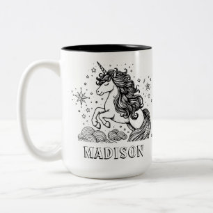 Moderne Einhornkids Personalisierte Färbung Zweifarbige Tasse