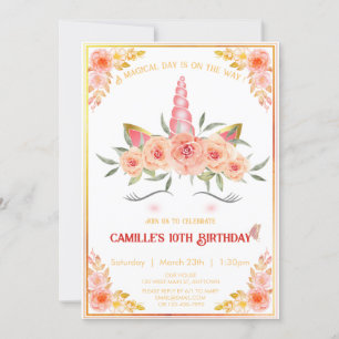 Moderne Einhornwand mit Blumengeschmack Geburtstag Einladung