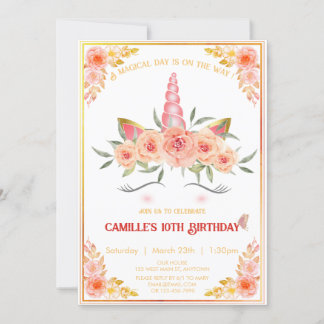 Moderne Einhornwand mit Blumengeschmack Geburtstag Einladung