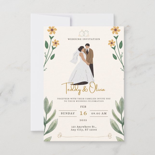 Moderne Einladung zu Hochzeiten in Foto und Script (Vorderseite)