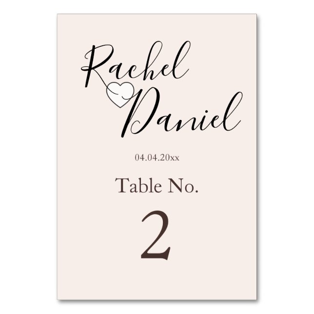 Moderne Einladung zur Hochzeit Tischnummer (Vorderseite)