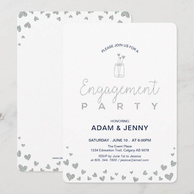 Moderne Einladung zur Silver & Navy-Engagement-Par (Vorne/Hinten)