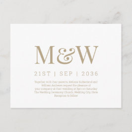 Moderne Einladung zur White Wedding Monogram Postkarte