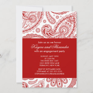 Moderne Einladungen der Red Paisley Engagement Par