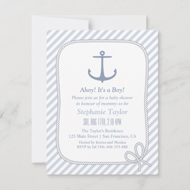Moderne Einladungen für Nautical Baby Shower (Vorderseite)