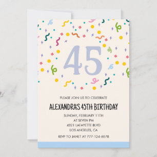 Moderne Einladungen zum 45. Geburtstag Konfetti