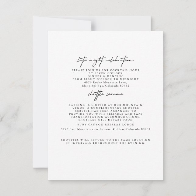 Moderne Eintrittskarten für einfache Hochzeiten Einladung (Rückseite)