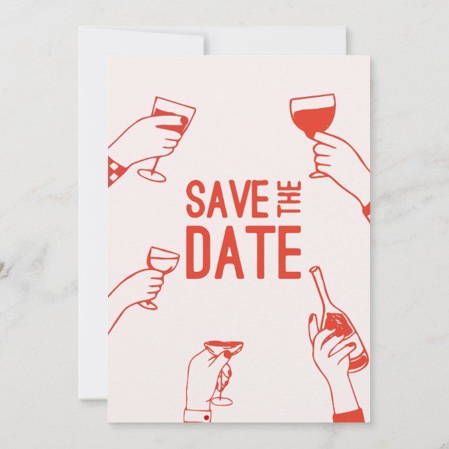 Moderne, einzigartige funky red Save the Date Wedd Einladung (Rückseite)