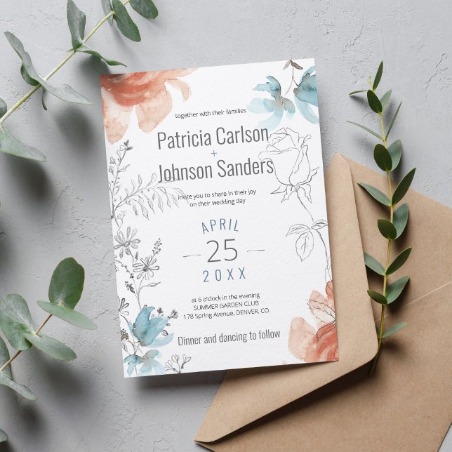 Moderne, einzigartige, staubblaue Pfirsich und gra Einladung (Von Creator hochgeladen)