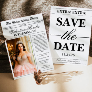 Moderne einzigartige Zeitungsfoto-Quinceanera Einladung